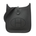 Hermes Shoulder Bag Evelyne TPM Taurillon Clemence Black Silver