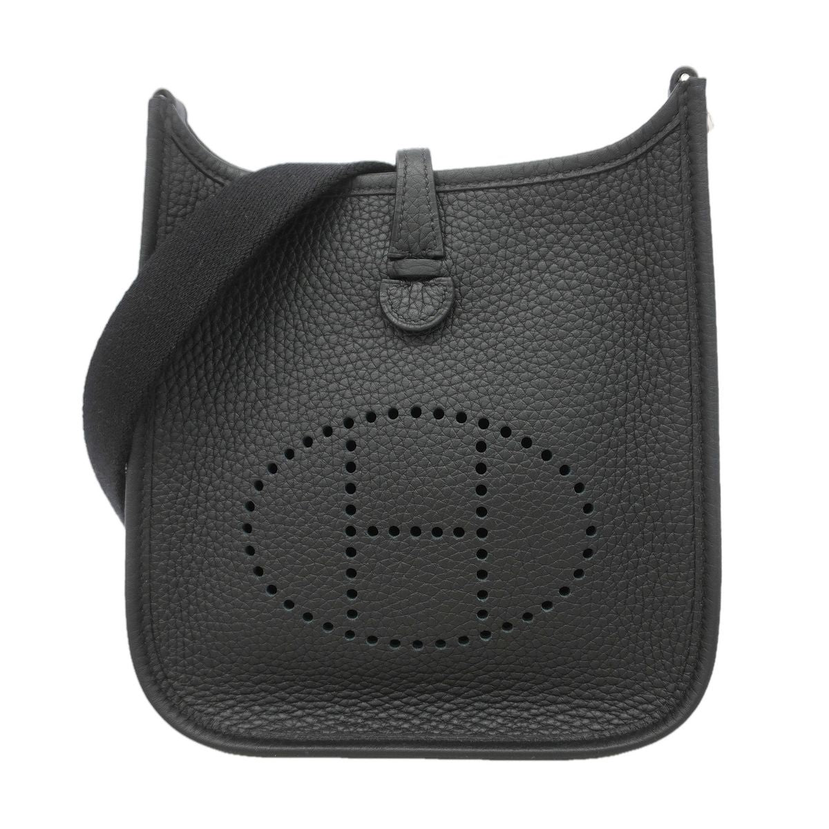 Hermes Shoulder Bag Evelyne TPM Taurillon Clemence Black Silver