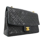 Chanel Shoulder Bag Quilted Lambskin Black Gold — view 2