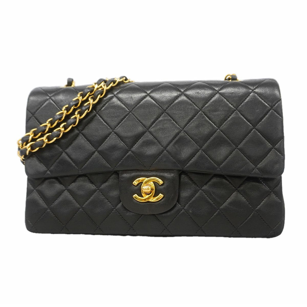 Chanel Shoulder Bag Quilted Lambskin Black Gold