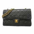 Chanel Shoulder Bag Quilted Lambskin Black Gold