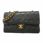 Chanel Shoulder Bag Quilted Lambskin Black Gold