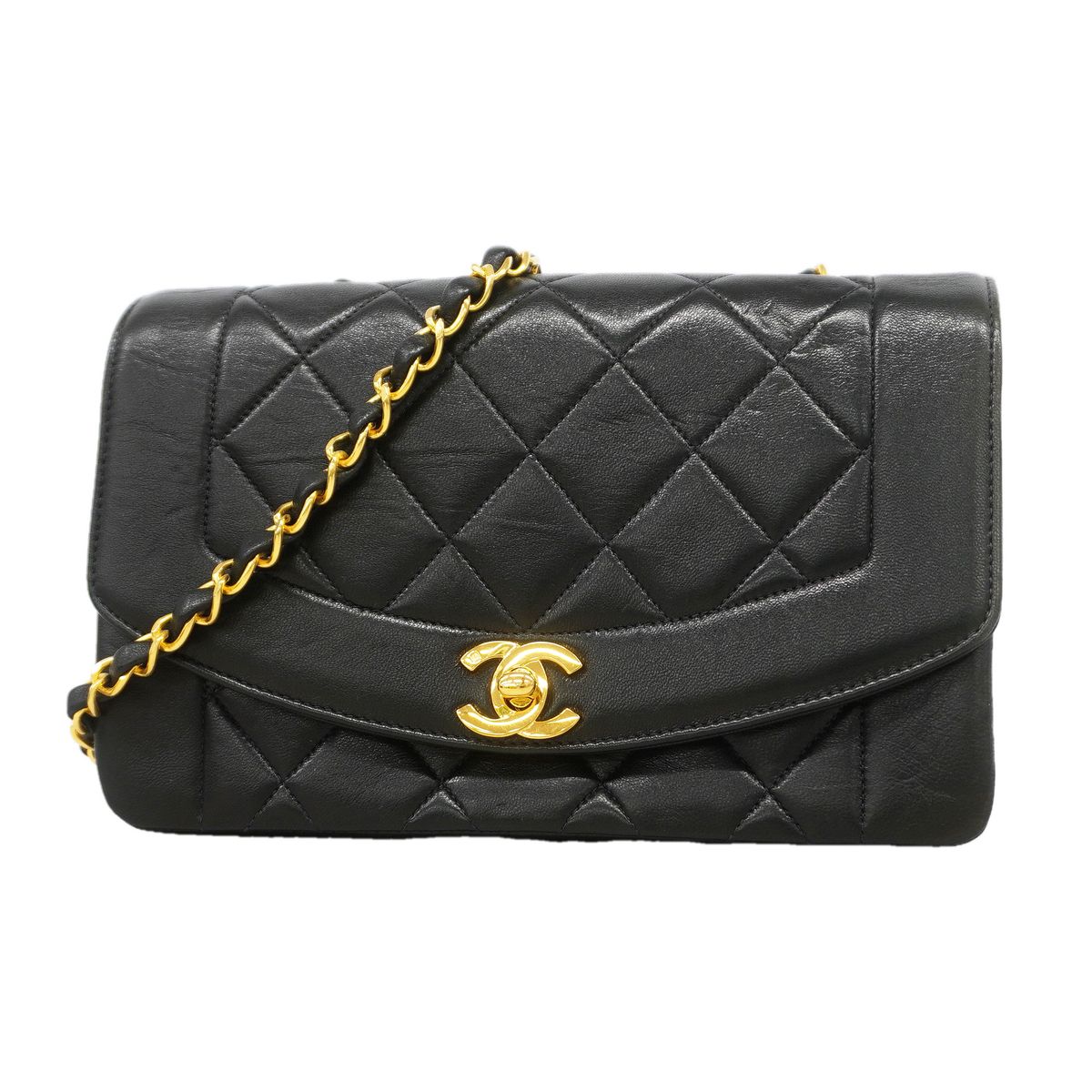 Chanel Shoulder Bag Diana Lambskin Black Gold