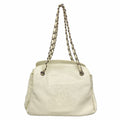 Chanel Shoulder Bag Caviar Leather White Silver