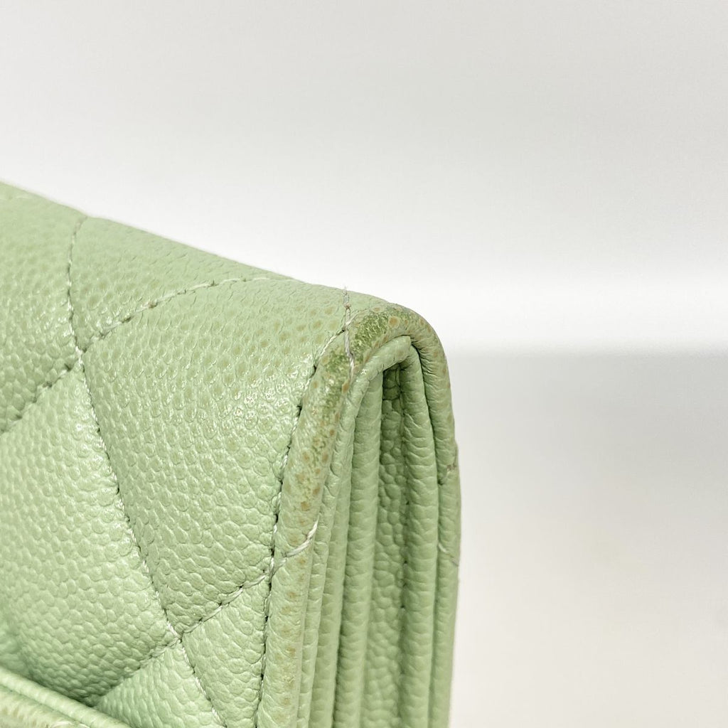Chanel Wallet Quilted Caviar Leather Green Champagne Gold — view 5