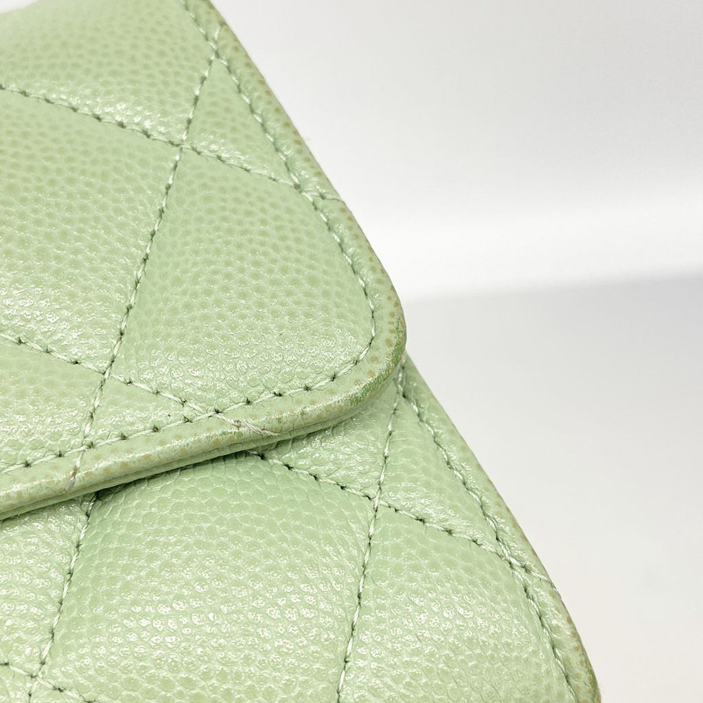 Chanel Wallet Quilted Caviar Leather Green Champagne Gold — view 7