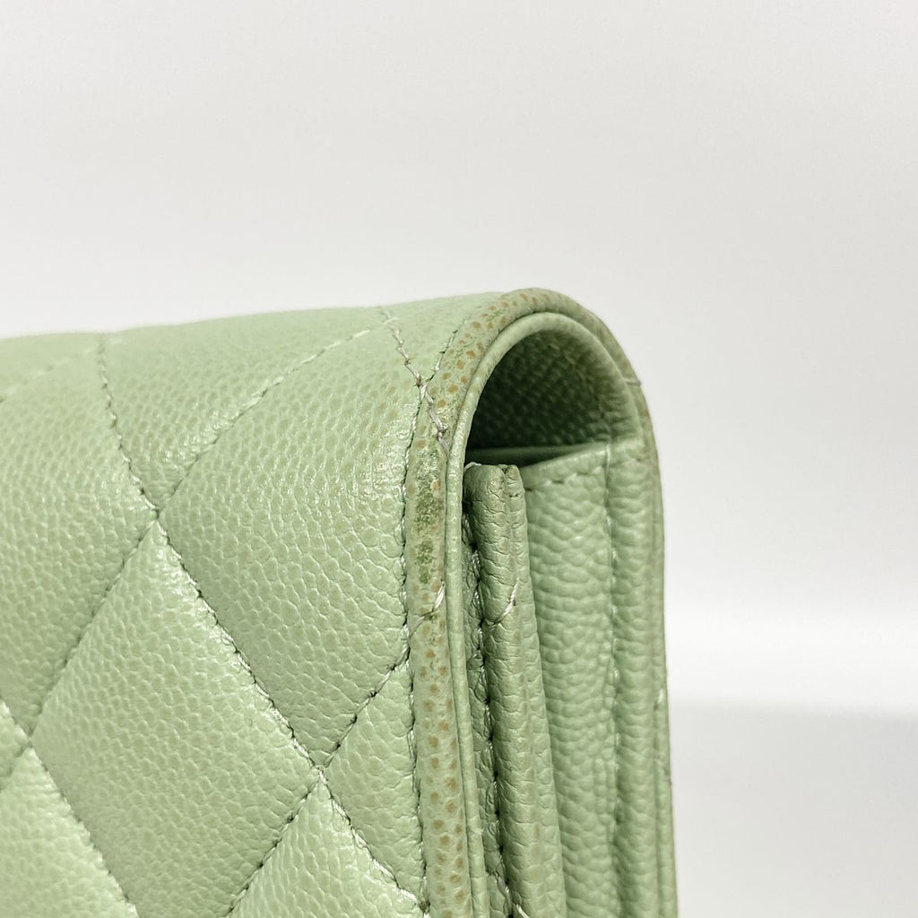 Chanel Wallet Quilted Caviar Leather Green Champagne Gold — view 6