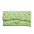 Chanel Wallet Quilted Caviar Leather Green Champagne Gold