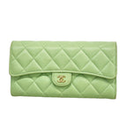 Chanel Wallet Quilted Caviar Leather Green Champagne Gold