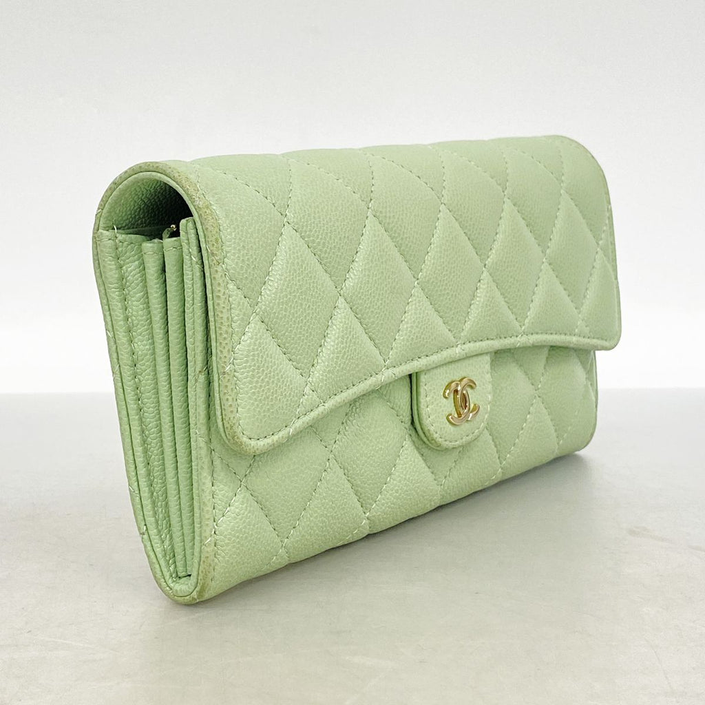 Chanel Wallet Quilted Caviar Leather Green Champagne Gold — view 2