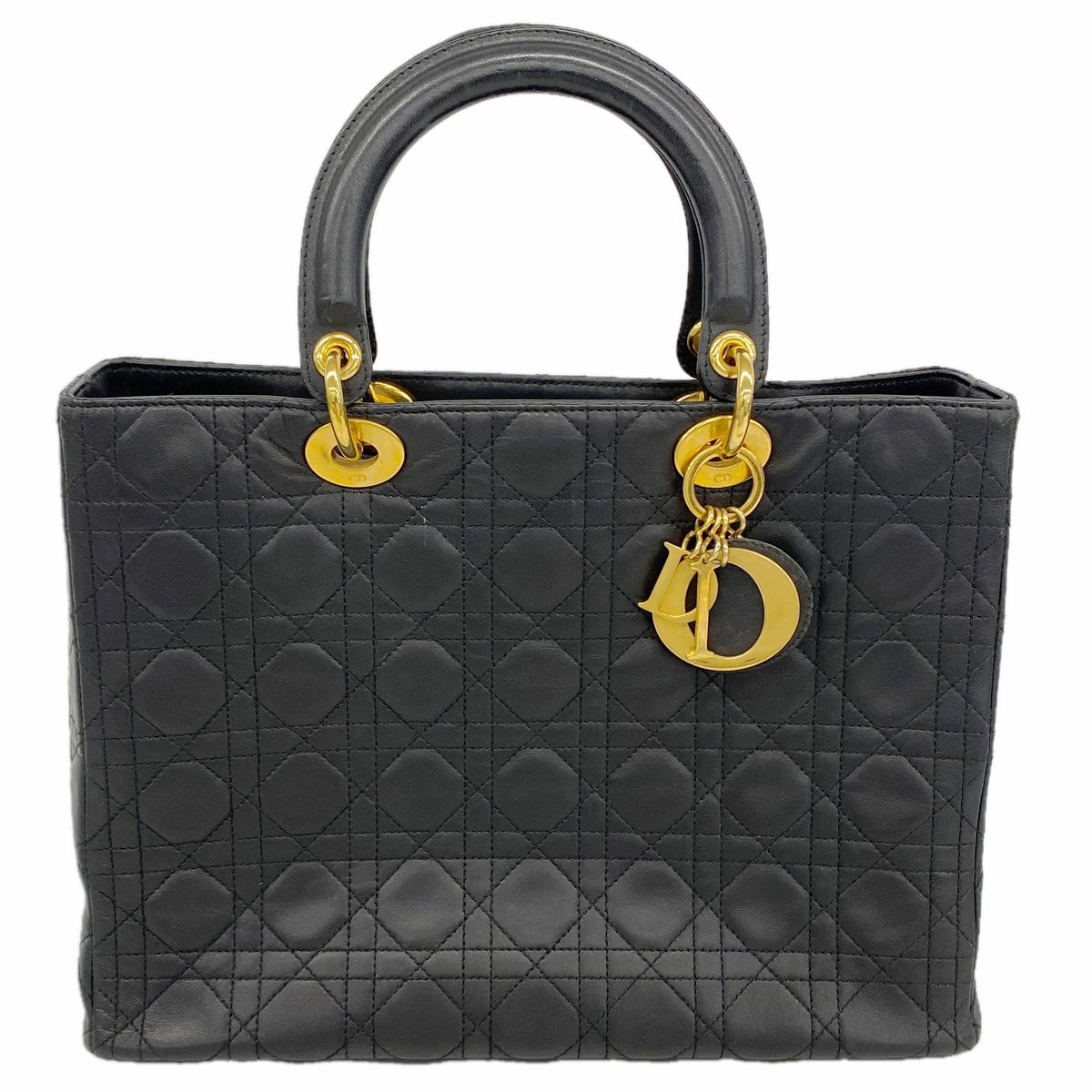 Dior Handbag Cannage Lady Leather Black Gold