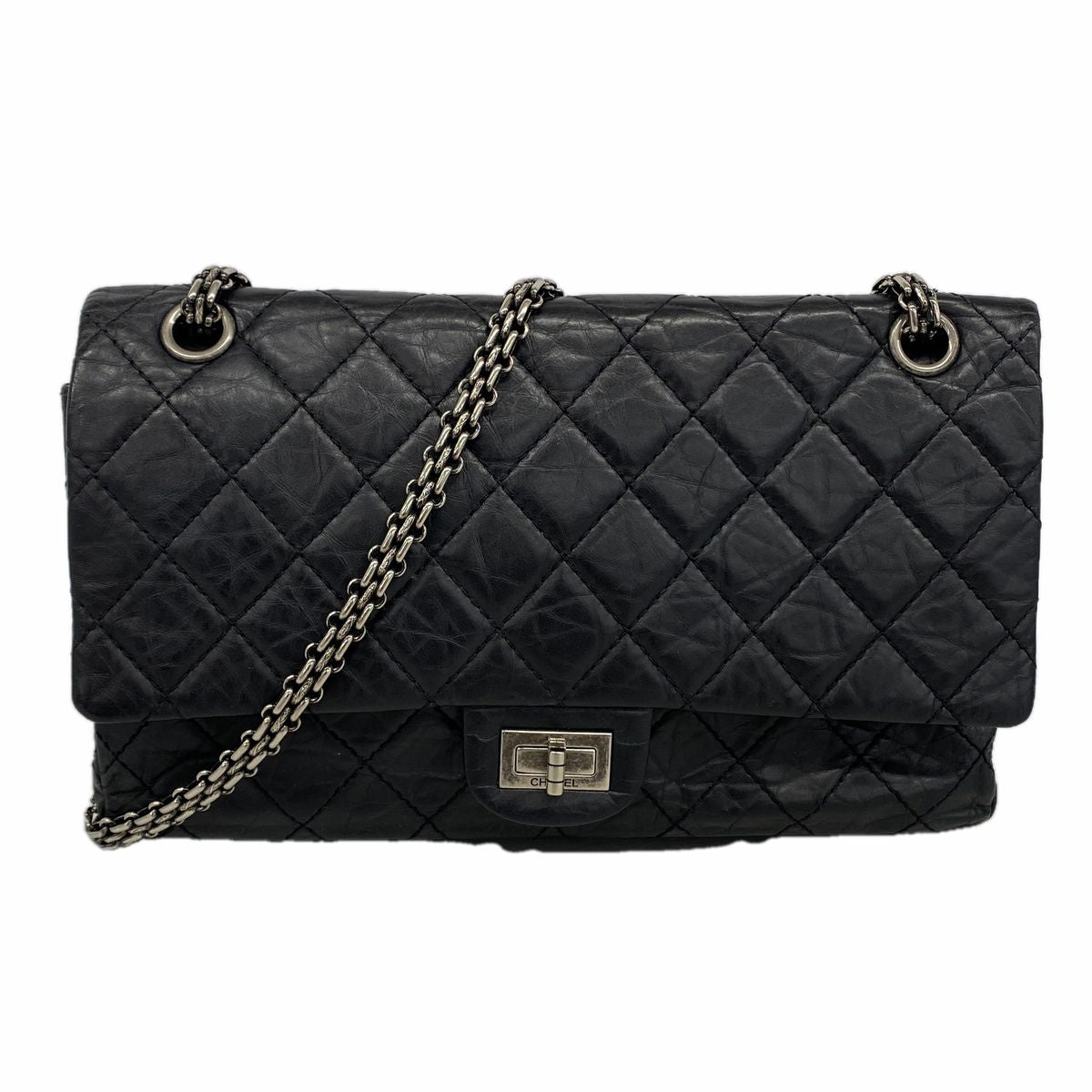 Chanel Shoulder Bag 2.55 Calfskin Black Silver