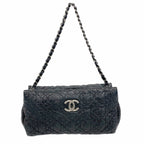 Chanel Shoulder Bag Camellia Leather Black Silver