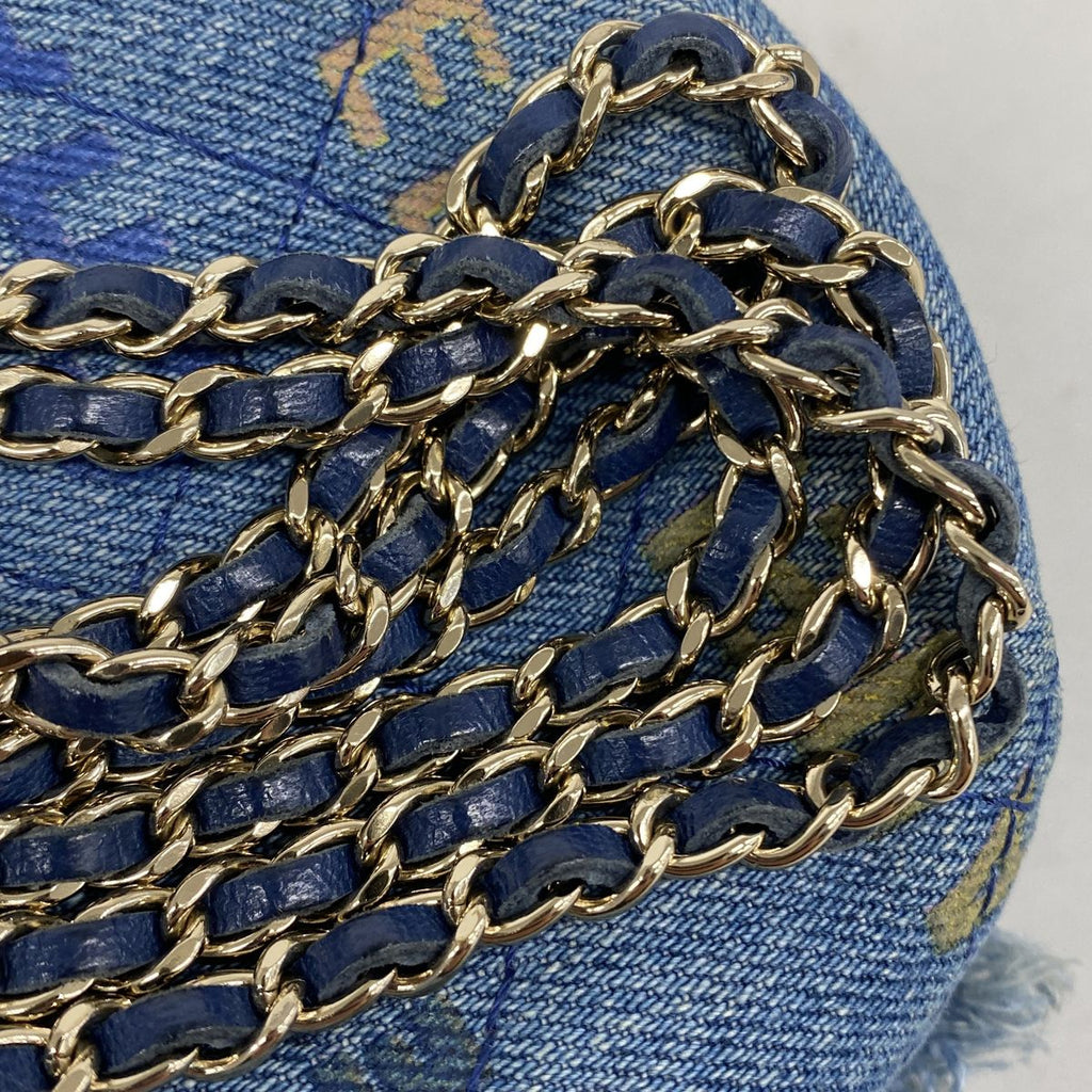 Chanel Shoulder Bag Quilted Denim Blue Champagne Gold — view 8