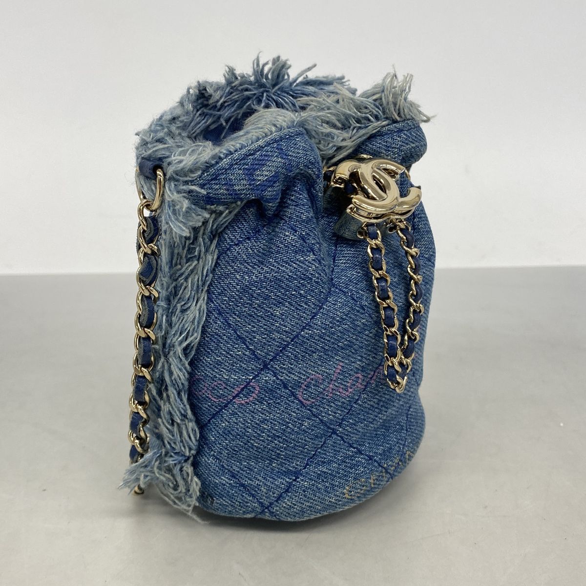 Chanel Shoulder Bag Quilted Denim Blue Champagne Gold — view 2