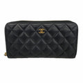 Chanel Wallet Quilted Caviar Leather Black Gold