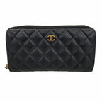 Chanel Wallet Quilted Caviar Leather Black Gold
