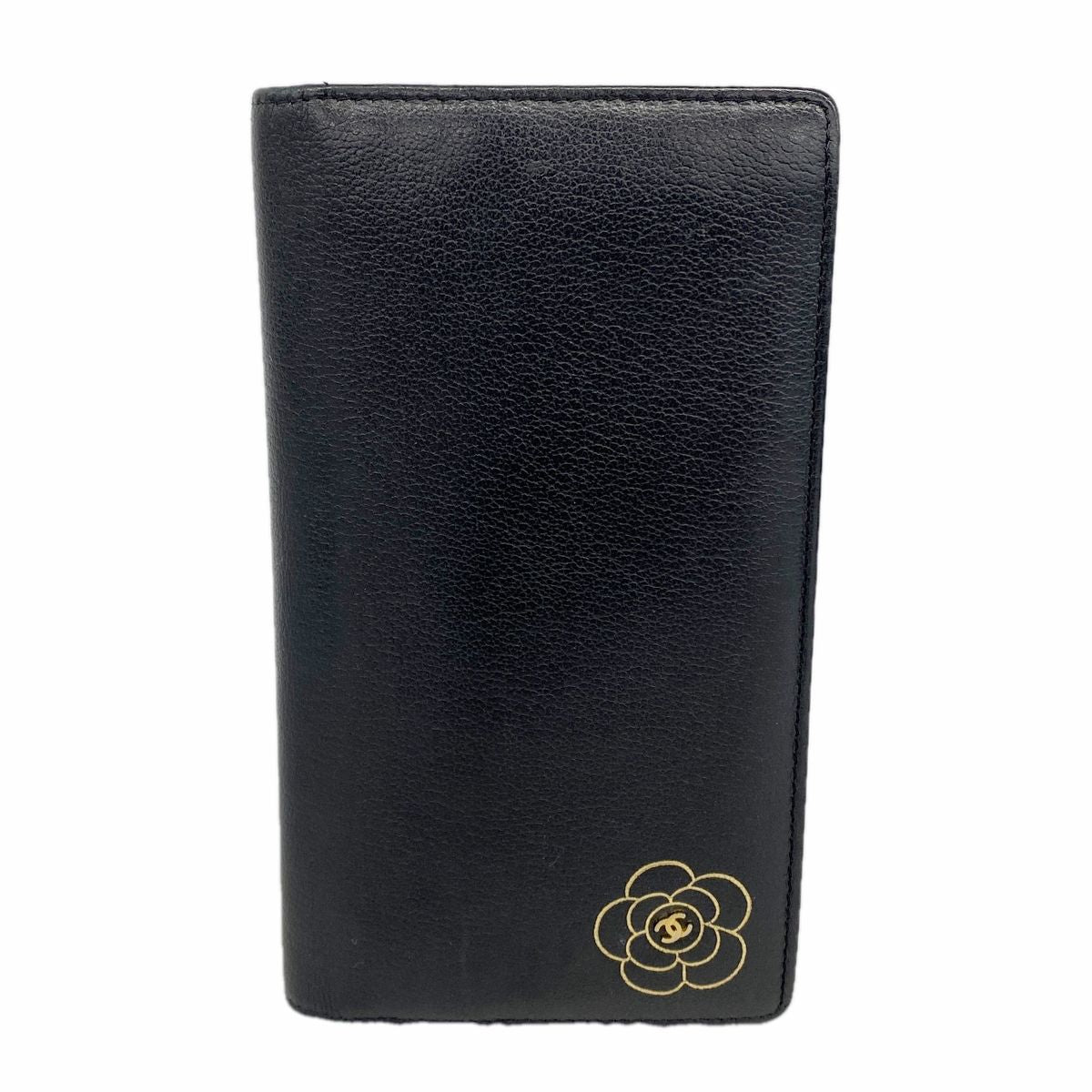 Chanel Wallet Camellia Leather Black Gold