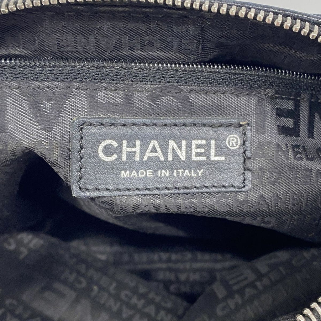 Chanel Shoulder Bag Canvas Beige Black Silver — view 5