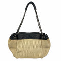 Chanel Shoulder Bag Canvas Beige Black Silver
