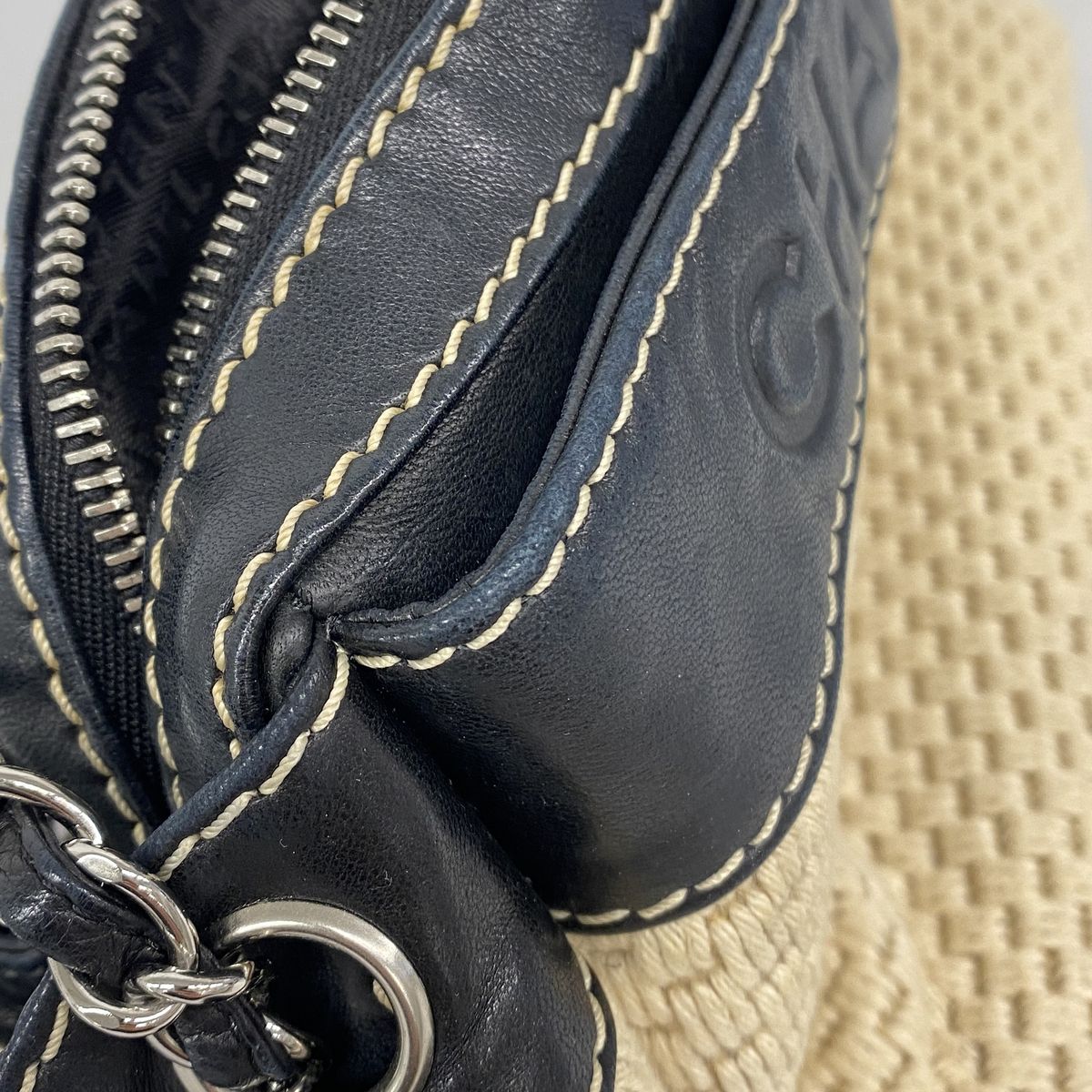 Chanel Shoulder Bag Canvas Beige Black Silver — view 6