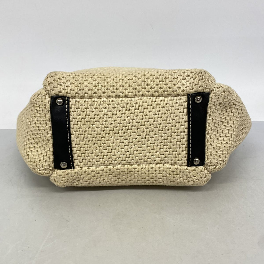 Chanel Shoulder Bag Canvas Beige Black Silver — view 3