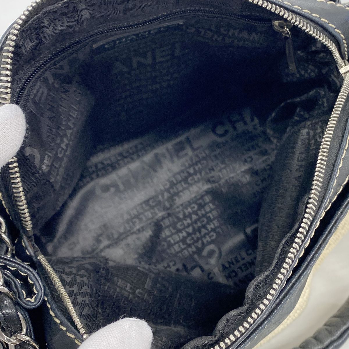 Chanel Shoulder Bag Canvas Beige Black Silver — view 4