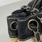Chanel Shoulder Bag Canvas Beige Black Silver — view 7
