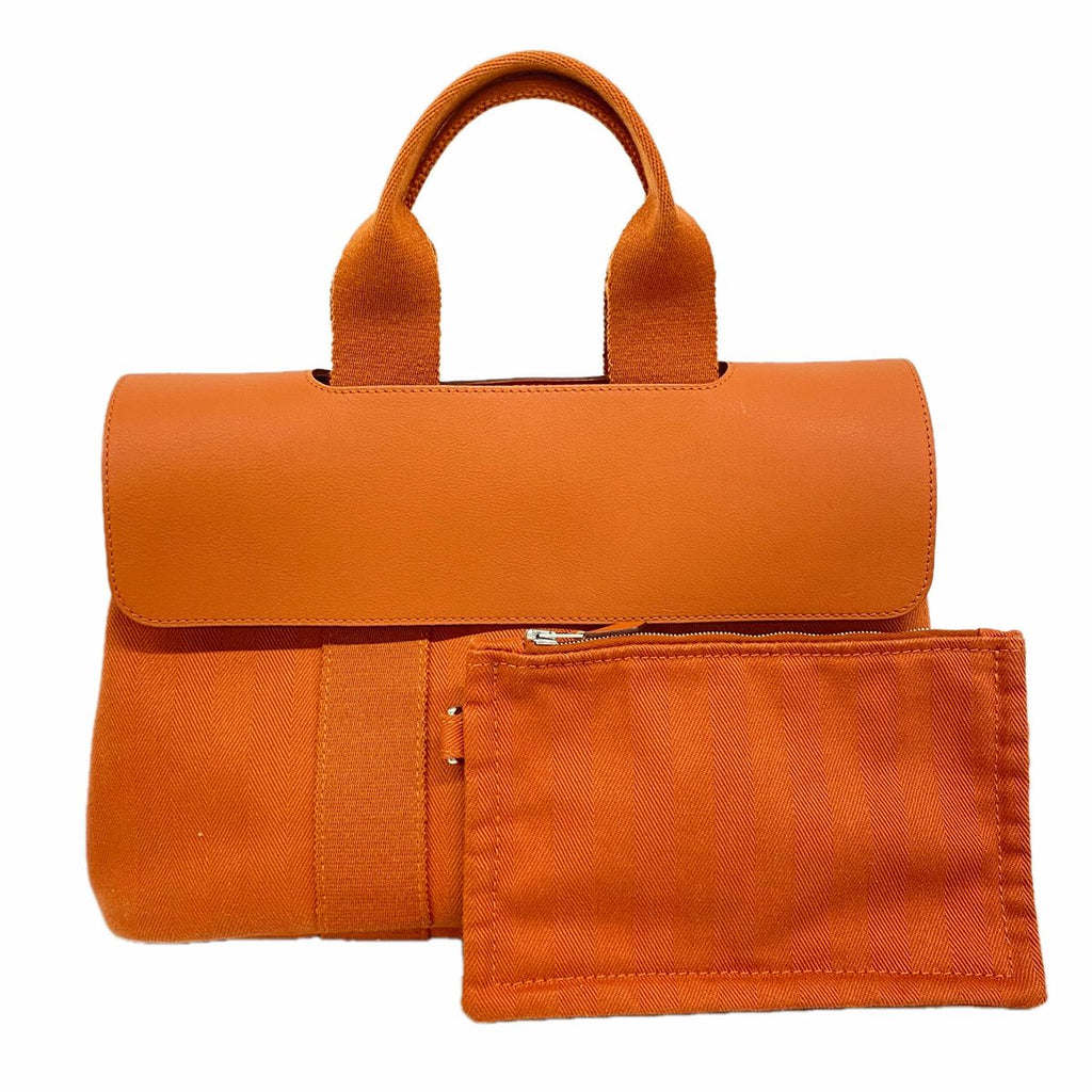 Hermes Tote Bag Valparaiso PM Toile Chevron Orange Silver