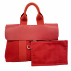 Hermes Tote Bag Valparaiso PM Toile Chevron Red Silver