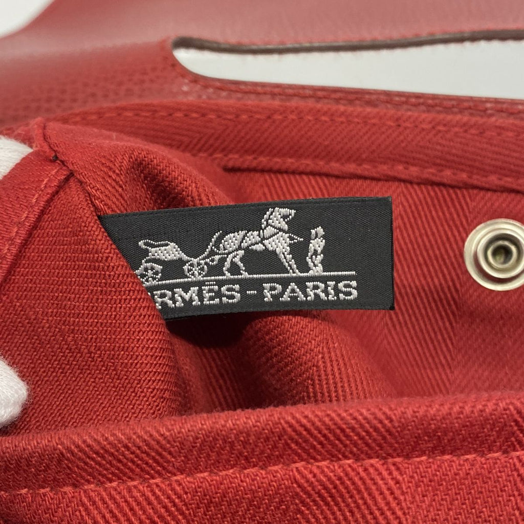 Hermes Tote Bag Valparaiso PM Toile Chevron Red Silver — view 5