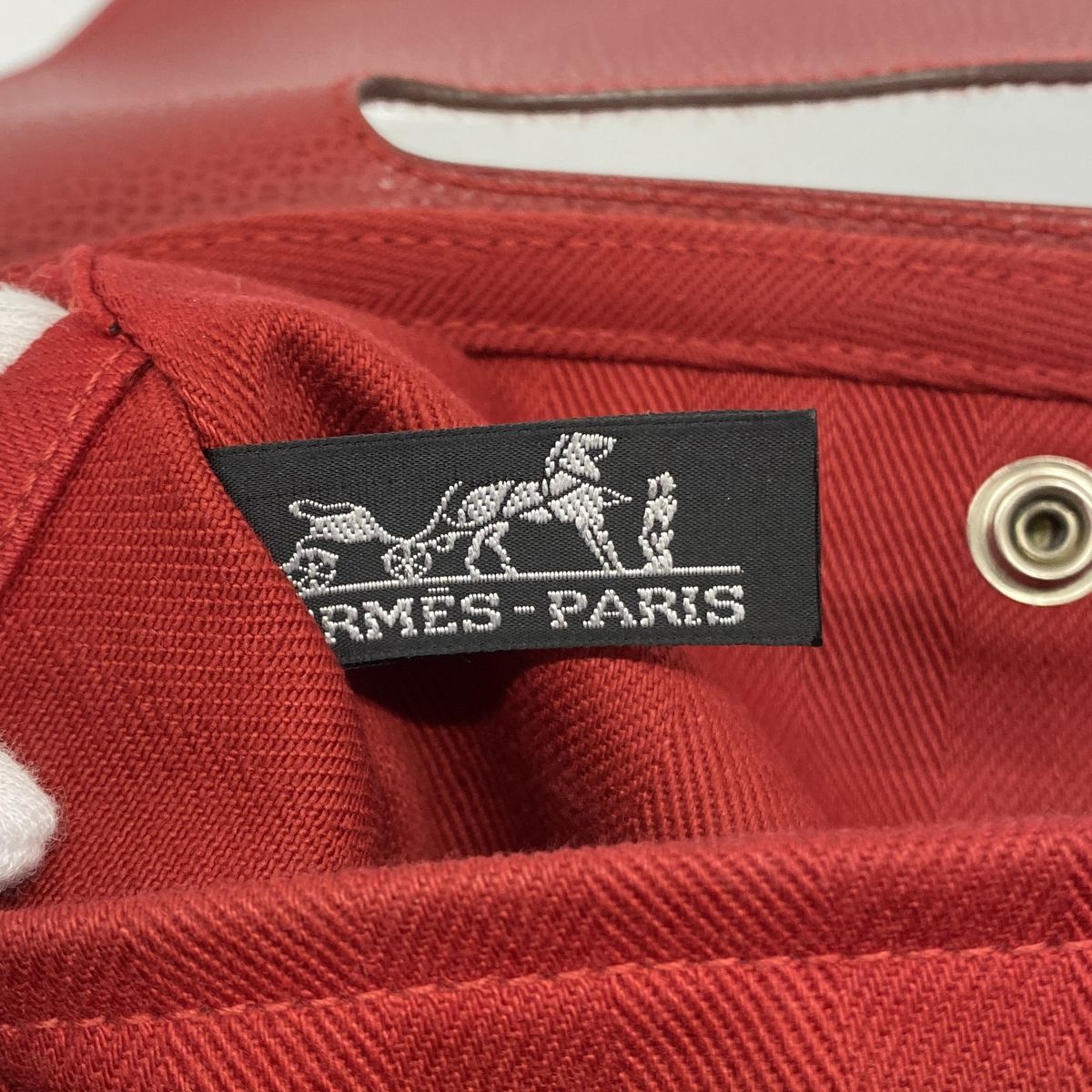 Hermes Tote Bag Valparaiso PM Toile Chevron Red Silver — view 5