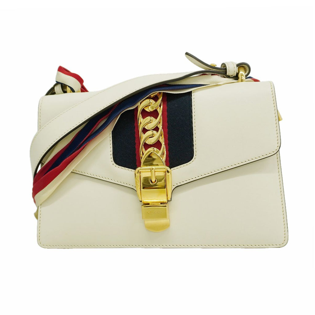 Gucci Shoulder Bag Sherry Line Leather Ivory Gold