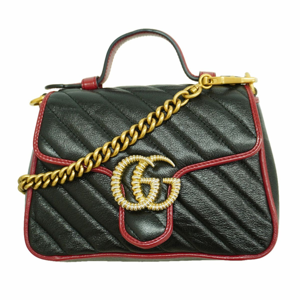 Gucci Handbag GG Marmont Leather Black Red Gold 2-Way Bag