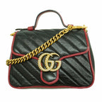 Gucci Handbag GG Marmont Leather Black Red Gold 2-Way Bag