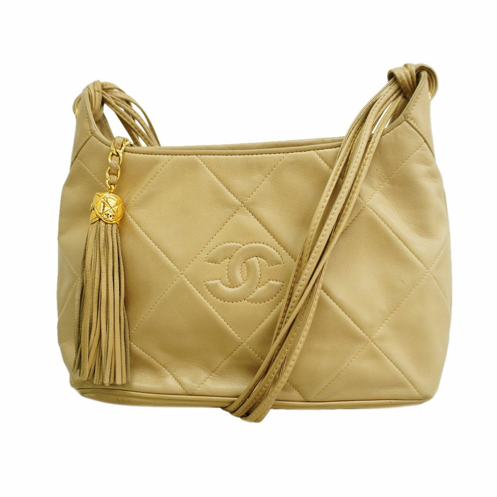 Chanel Shoulder Bag Quilted Lambskin Beige Gold