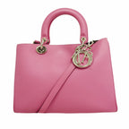 Dior Handbag Lady Leather Pink Silver 2-Way Bag