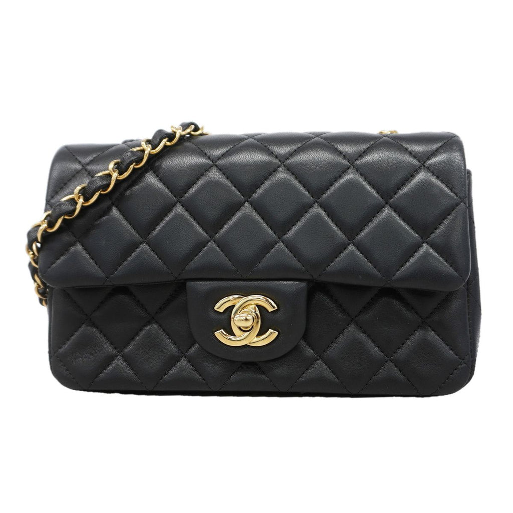 Chanel Shoulder Bag Mini Quilted Lambskin Black Gold