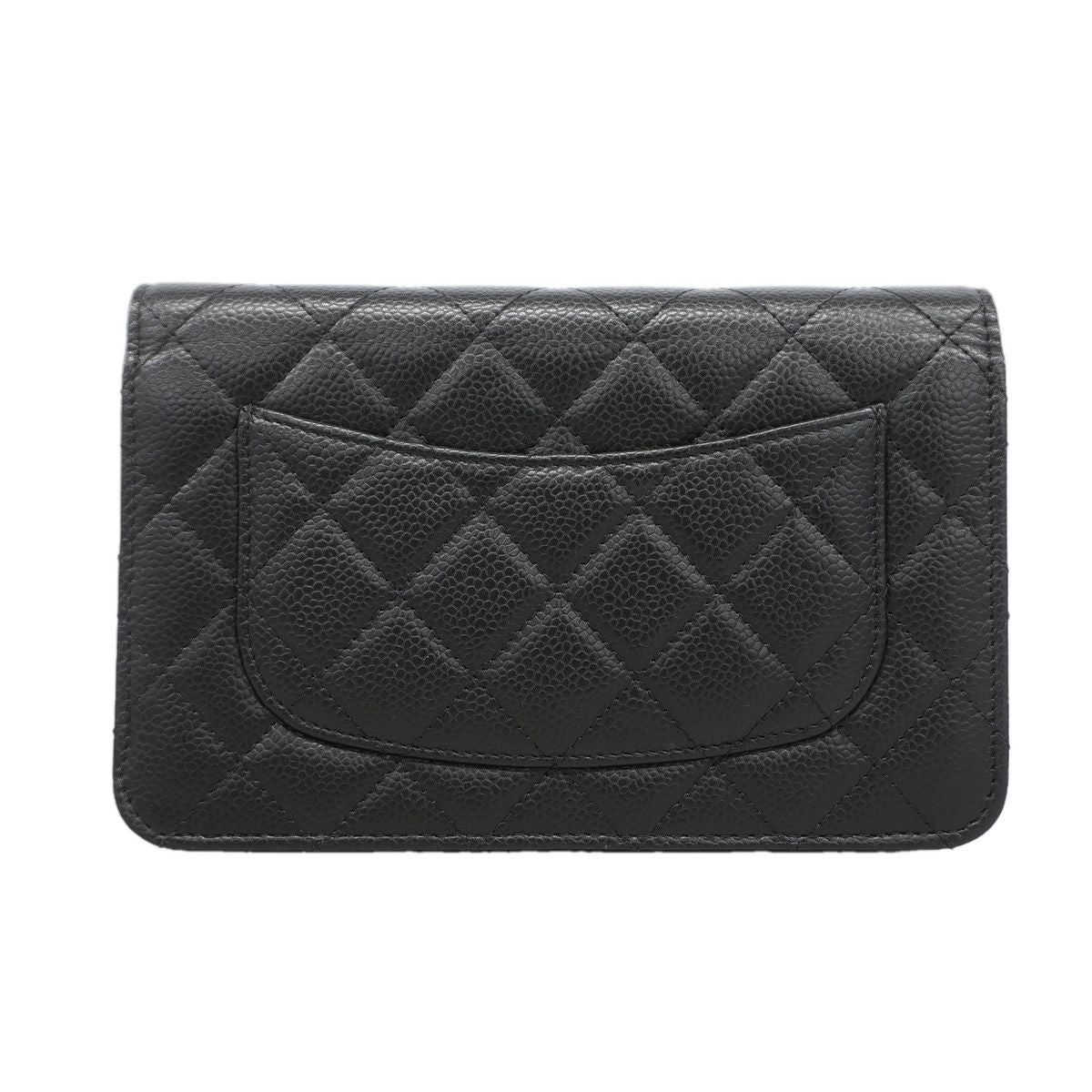 Chanel Wallet on Chain Quilted Caviar Leather Black Gold Shoulder Bag — view 8