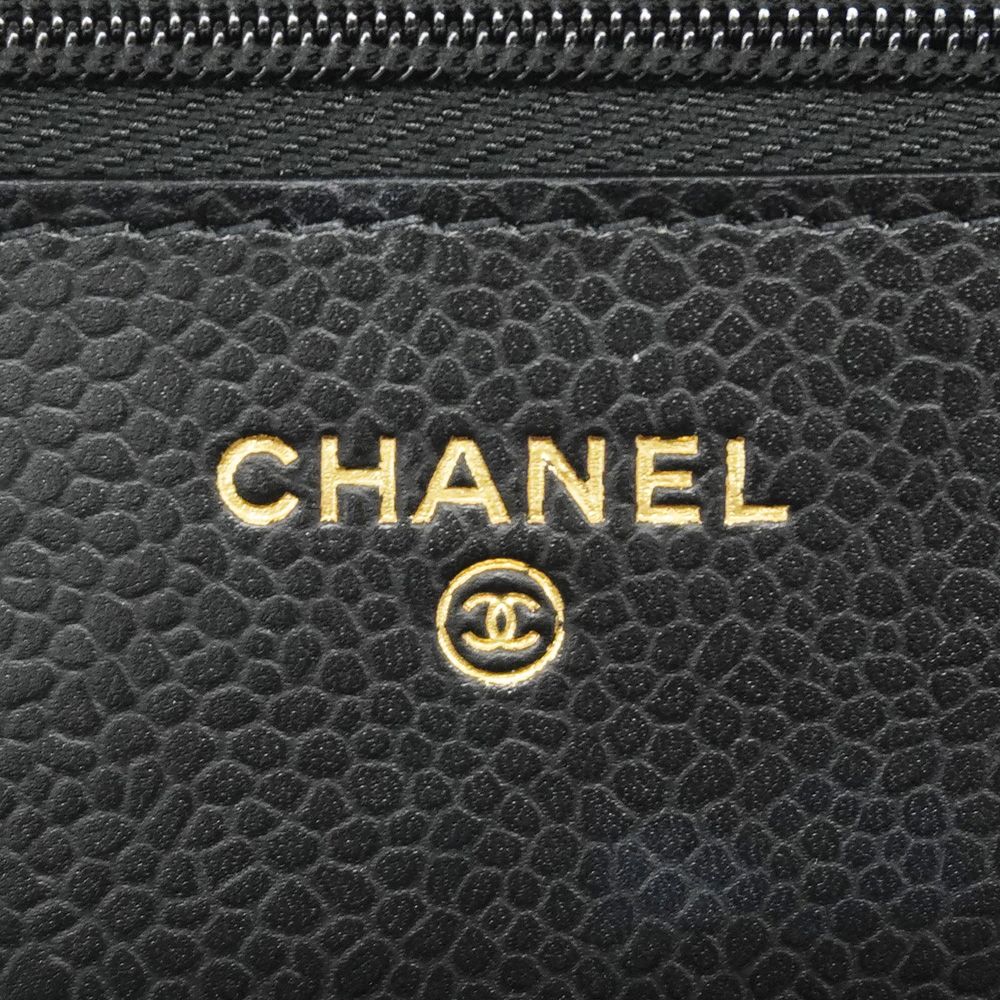 Chanel Wallet on Chain Quilted Caviar Leather Black Gold Shoulder Bag — view 5