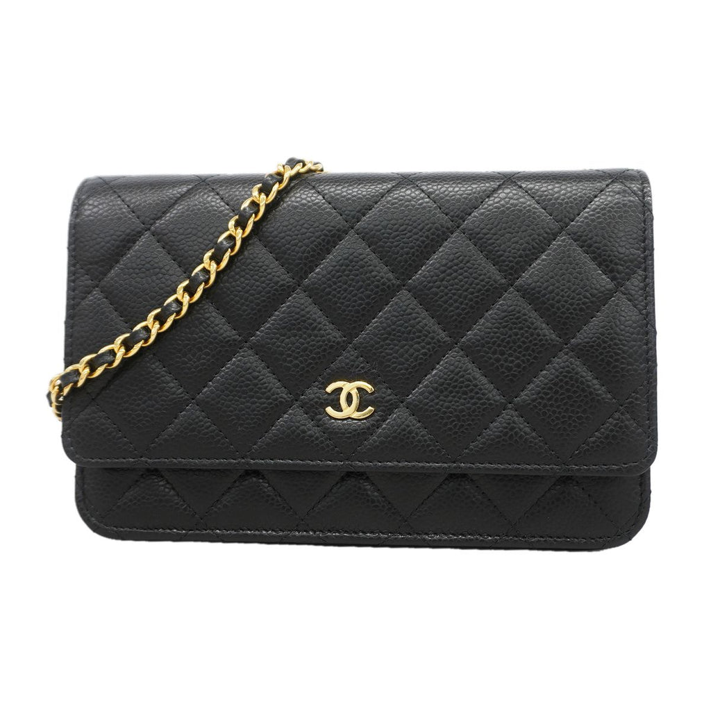Chanel Wallet on Chain Quilted Caviar Leather Black Gold Shoulder Bag