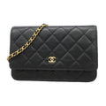 Chanel Wallet on Chain Quilted Caviar Leather Black Gold Shoulder Bag