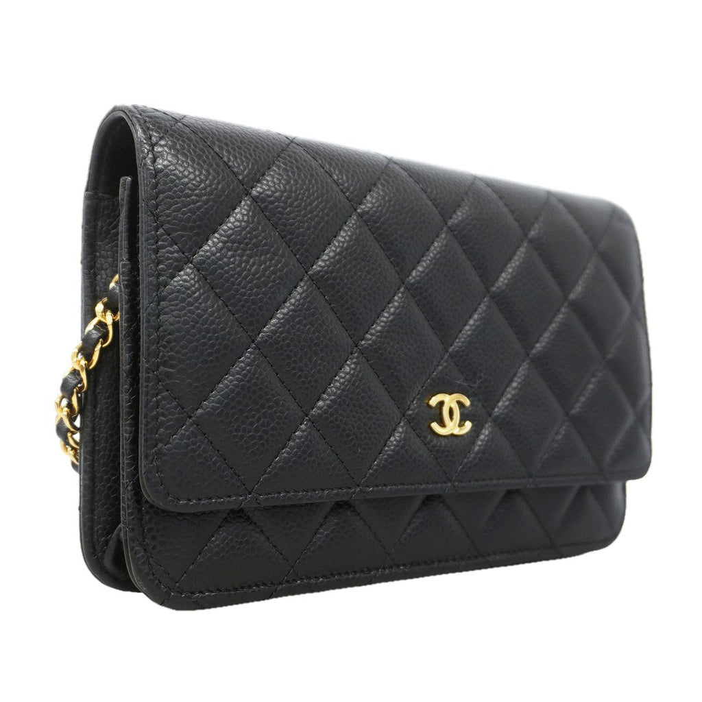 Chanel Wallet on Chain Quilted Caviar Leather Black Gold Shoulder Bag — view 2