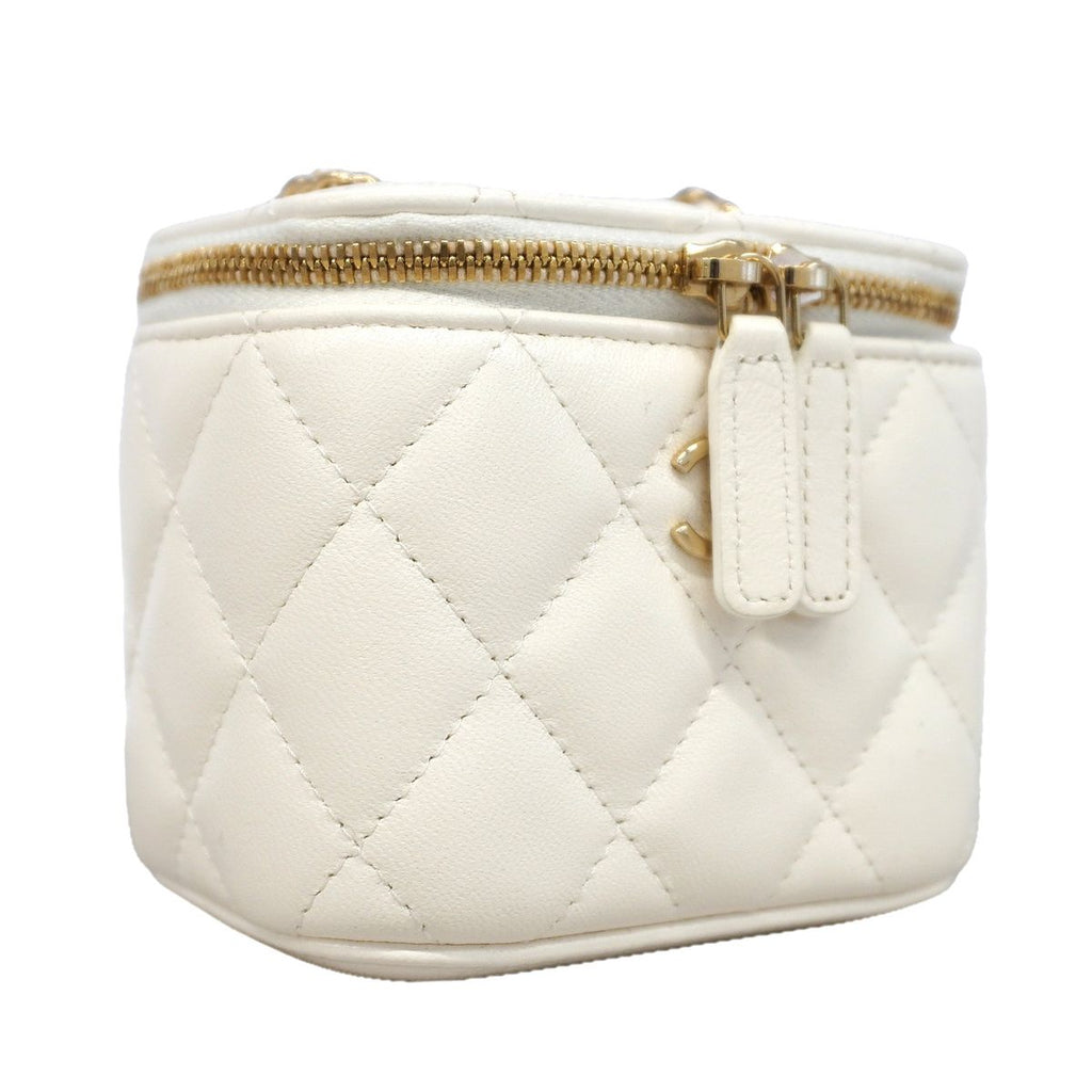 Chanel Vanity Bag Quilted Lambskin White Champagne Gold — view 2