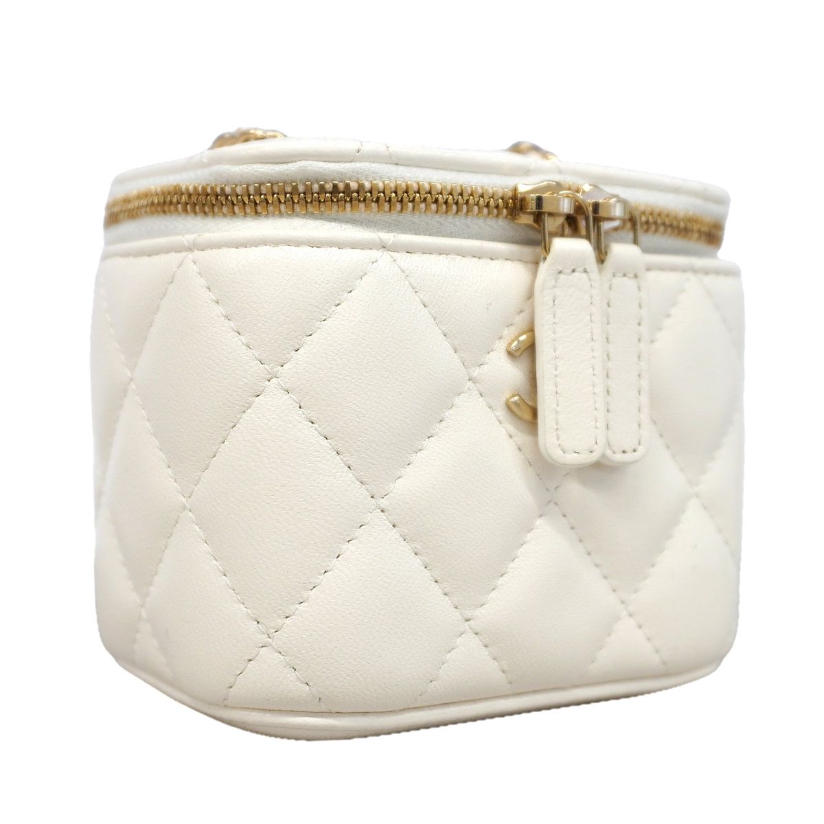 Chanel Vanity Bag Quilted Lambskin White Champagne Gold — view 2