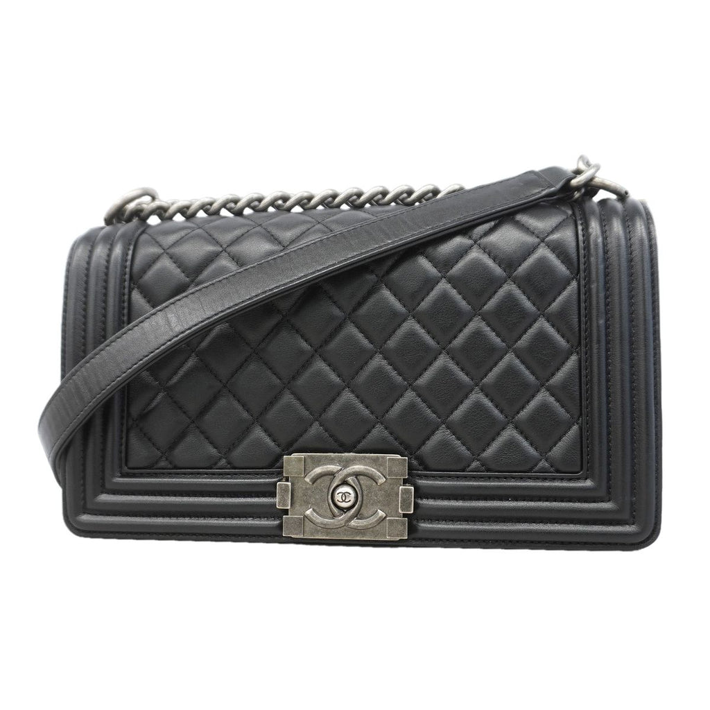 Chanel Shoulder Bag Boy Lambskin Black Silver