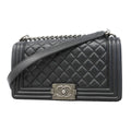 Chanel Shoulder Bag Boy Lambskin Black Silver