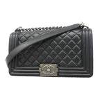 Chanel Shoulder Bag Boy Lambskin Black Silver
