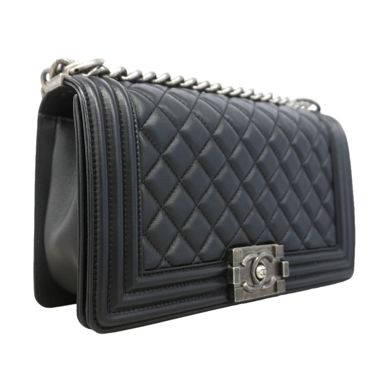 Chanel Shoulder Bag Boy Lambskin Black Silver — view 2