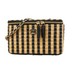 Chanel Vanity Bag Raffia Beige Black Champagne Gold